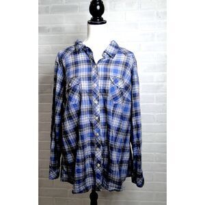 Torrid Blue Plaid Cotton Button Down Camp Shirt‎ Plus Size 3x